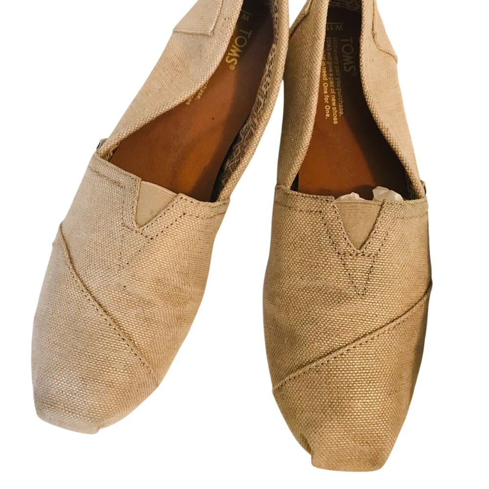 Toms Gold Burlap Slip Ons